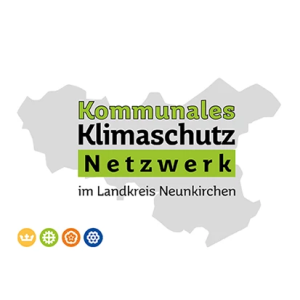 Flächenkarte des Landkreises Neunkirchen mit Schriftzug Kommunales Klimaschutz Netzwerk im Landkreis Neunkirchen