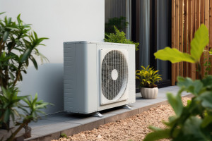 Wärmepumpe vor dem Haus